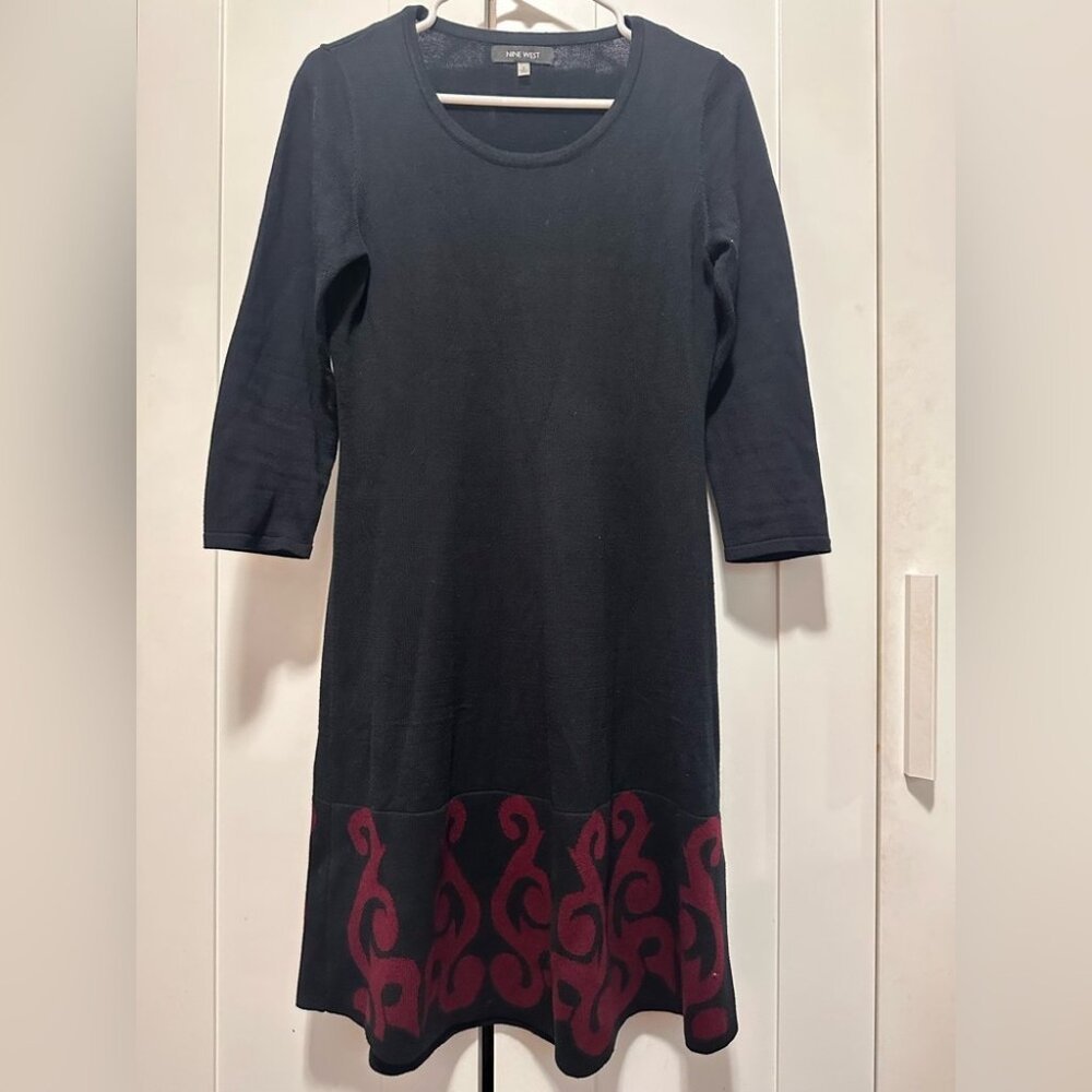 Nine West Black Dress with Red Pattern size S